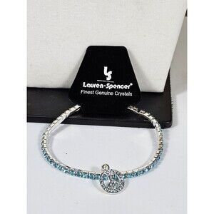 LAUREN SPENCER STRETCHY BRACELET BLUE CRYSTALS PEACE SIGN CHARM NWT